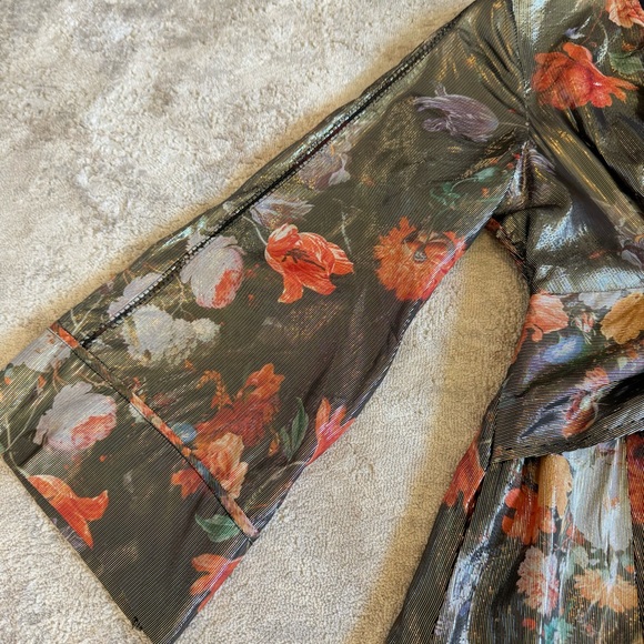 Anthropologie Caballero Metallic Floral Deep V-Neck Maxi Dress Brown Motif - Picture 12 of 16